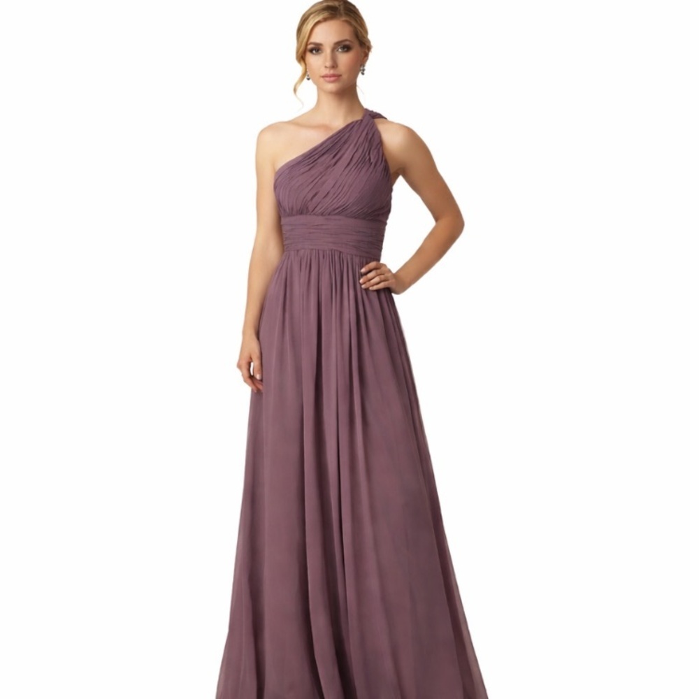 Donna Morgan Mauve Pleated Elegant Bridesmaid One Shoulder Maxi Gown Dress Sz 0
